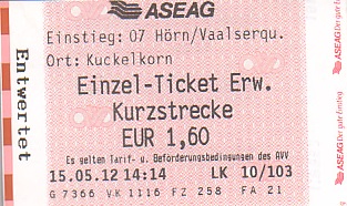 Communication of the city: Aachen (Niemcy) - ticket abverse. 