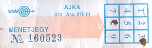 Communication of the city: Ajka (Węgry) - ticket abverse. 