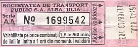 Communication of the city: Alba Iulia (Rumunia) - ticket abverse