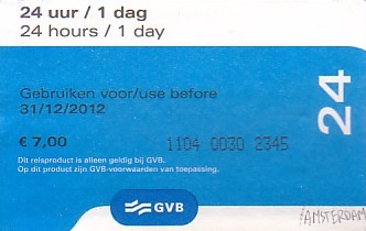 Communication of the city: Amsterdam (Holandia) - ticket reverse