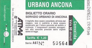 Communication of the city: Ancona (Włochy) - ticket abverse. 