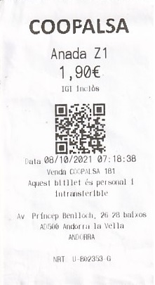 Communication of the city: Andorra la Vella (Andora) - ticket abverse