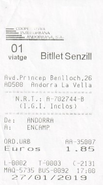 Communication of the city: Andorra la Vella (Andora) - ticket abverse