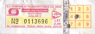 Communication of the city: Arad (Rumunia) - ticket abverse. 