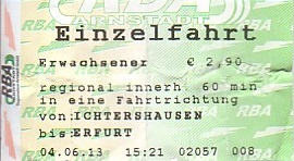 Communication of the city: Arnstadt (Niemcy) - ticket abverse