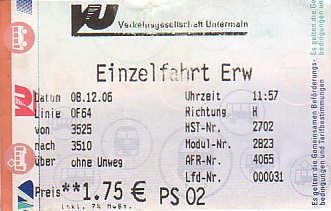 Communication of the city: Aschaffenburg (Niemcy) - ticket abverse