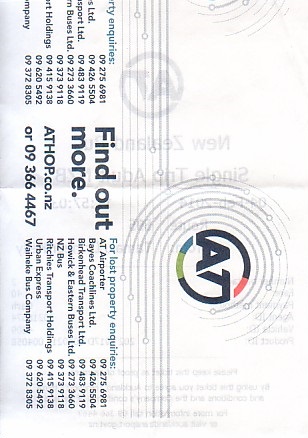 Communication of the city: Auckland (Nowa Zelandia) - ticket reverse