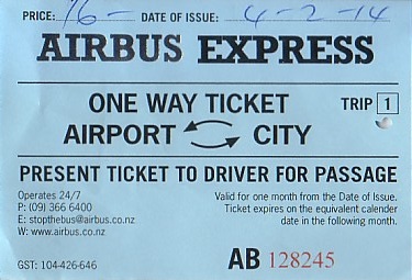 Communication of the city: Auckland (Nowa Zelandia) - ticket abverse. 