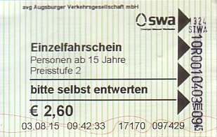 Communication of the city: Augsburg (Niemcy) - ticket abverse. 