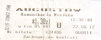 Communication of the city: Augustów (Polska) - ticket abverse. 