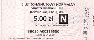 Communication of the city: Bielsko-Biała (Polska) - ticket abverse. 