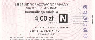 Communication of the city: Bielsko-Biała (Polska) - ticket abverse. <IMG SRC=img_upload/_0wymiana2.png>