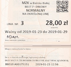 Communication of the city: Bielsko-Biała (Polska) - ticket abverse. 
