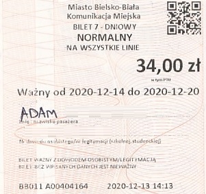 Communication of the city: Bielsko-Biała (Polska) - ticket abverse. 