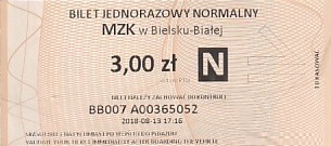 Communication of the city: Bielsko-Biała (Polska) - ticket abverse. 