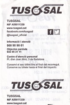 Communication of the city: Badalona (Hiszpania) - ticket reverse