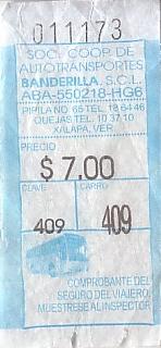 Communication of the city: Banderilla (Meksyk) - ticket abverse. 