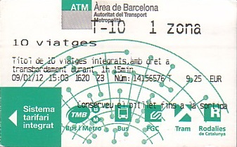 Communication of the city: Barcelona (Hiszpania) - ticket abverse