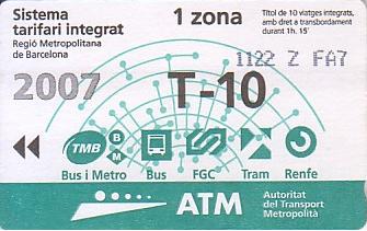 Communication of the city: Barcelona (Hiszpania) - ticket abverse. 