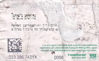 Communication of the city: Barcelona (Hiszpania) - ticket reverse