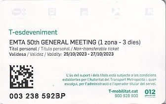 Communication of the city: Barcelona (Hiszpania) - ticket reverse