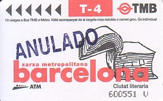 Communication of the city: Barcelona (Hiszpania) - ticket abverse. <IMG SRC=img_upload/_przebitka.png alt="przebitka">