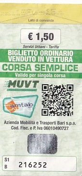 Communication of the city: Bari (Włochy) - ticket abverse