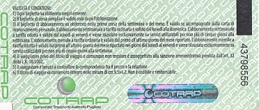 Communication of the city: Bari (Włochy) - ticket reverse