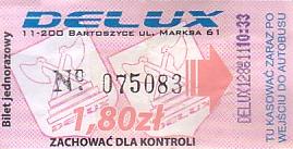 Communication of the city: Bartoszyce (Polska) - ticket abverse. <IMG SRC=img_upload/_0ekstrymiana2.png>