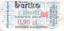 Communication of the city: Bartoszyce (Polska) - ticket abverse