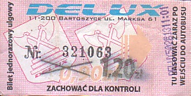 Communication of the city: Bartoszyce (Polska) - ticket abverse. <IMG SRC=img_upload/_przebitka.png alt="przebitka"><IMG SRC=img_upload/_0ekstrymiana2.png>