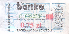 Communication of the city: Bartoszyce (Polska) - ticket abverse. 