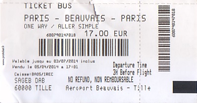 Communication of the city: Beauvais (Francja) - ticket abverse