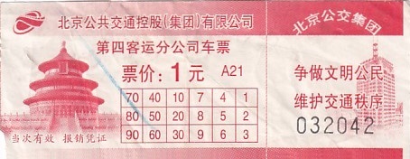 Communication of the city: Běijīng [北京] (Chiny) - ticket abverse. 
