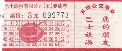 Communication of the city: Běijīng [北京] (Chiny) - ticket abverse. czerwony numerator
po lewej (utargany)