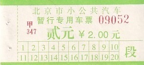 Communication of the city: Běijīng [北京] (Chiny) - ticket abverse. bilet tramwajowy
