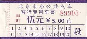 Communication of the city: Běijīng [北京] (Chiny) - ticket abverse. bilet tramwajowy