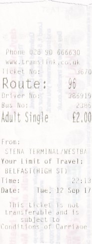 Communication of the city: Belfast (Wielka Brytania) - ticket abverse