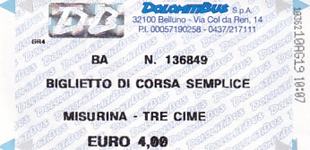 Communication of the city: Belluno (Włochy) - ticket abverse