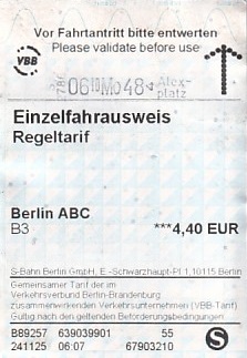 Communication of the city: Berlin (Niemcy) - ticket abverse. 