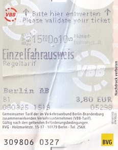 Communication of the city: Berlin (Niemcy) - ticket abverse. 