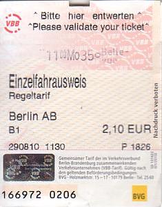 Communication of the city: Berlin (Niemcy) - ticket abverse. inny hologram