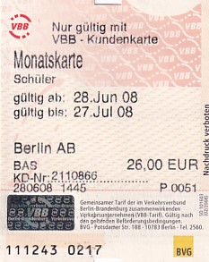 Communication of the city: Berlin (Niemcy) - ticket abverse