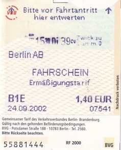 Communication of the city: Berlin (Niemcy) - ticket abverse