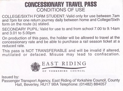 Communication of the city: Beverley (Wielka Brytania) - ticket reverse