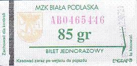 Communication of the city: Biała Podlaska (Polska) - ticket abverse. <IMG SRC=img_upload/_0wymiana2.png>