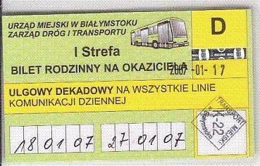 Communication of the city: Białystok (Polska) - ticket abverse. z tyłu numer seryjny zapisany poziomo
seria R
