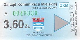 Communication of the city: Bielawa (Polska) - ticket abverse. 