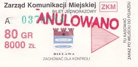 Communication of the city: Bielawa (Polska) - ticket abverse. <IMG SRC=img_upload/_przebitka.png alt="przebitka">