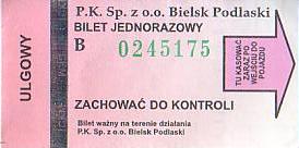Communication of the city: Bielsk Podlaski (Polska) - ticket abverse. <IMG SRC=img_upload/_0ekstrymiana2.png>